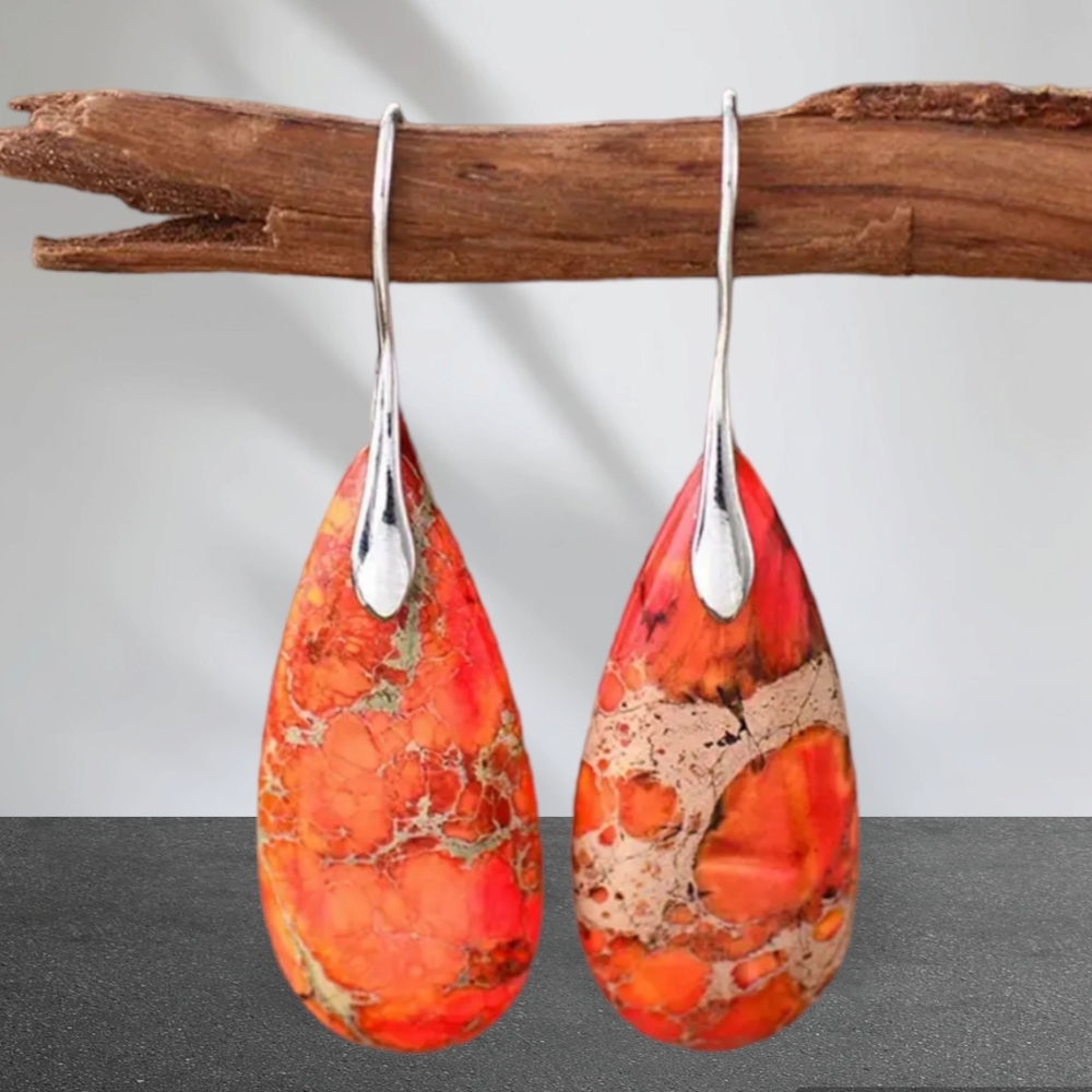 Beautiful Orange Jasper Drop Earrings With 925 Silver Plated Ear Hook. - Picture 3 of 3